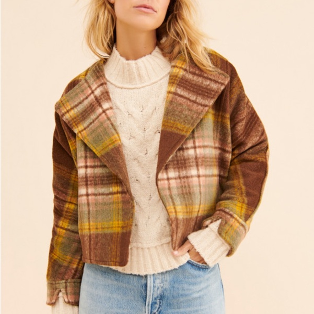 Greylin Dasia Oversized Cropped Jacket in a Multi-color plaid